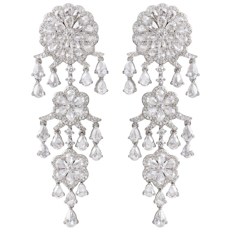 Diamond Floral Chandelier Earrings, 9.77 carat total, 18ct White Gold