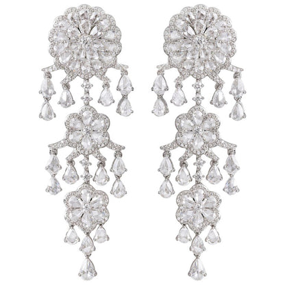 Diamond Floral Chandelier Earrings, 9.77 carat total, 18ct White Gold