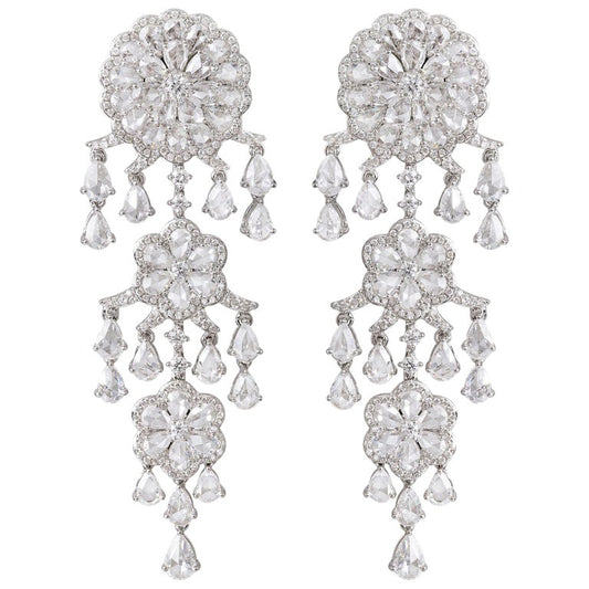 Diamond Floral Chandelier Earrings, 9.77 carat total, 18ct White Gold