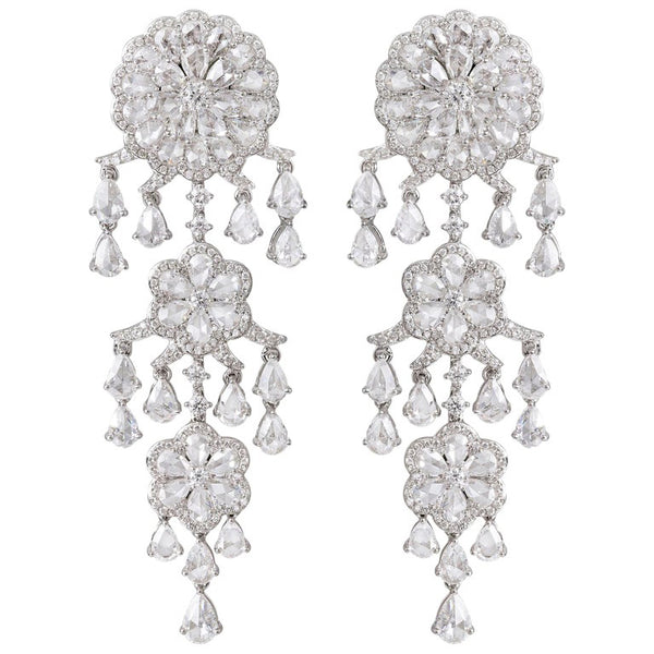 Diamond Floral Chandelier Earrings, 9.77 carat total, 18ct White Gold