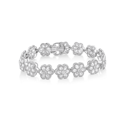 Rose Cut Diamond Flower Cluster Bracelet, 7.21 carat total, 18ct white gold