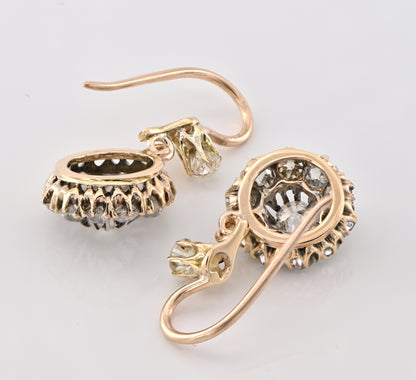 Victorian Gold 2.20 Ct Old Mine Diamond Daisy Drop Earrings, Circa 1890