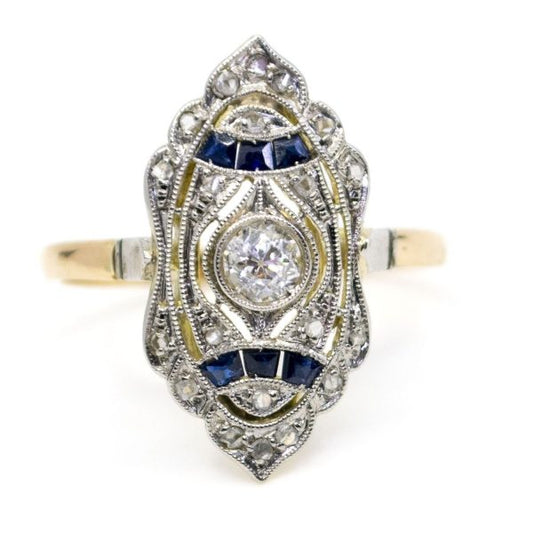Antique Art Deco Sapphire and Diamond Ring