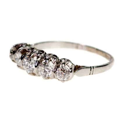 Antique Old European Cut Diamond and Platinum Five Stone Ring, 0.80 Carat