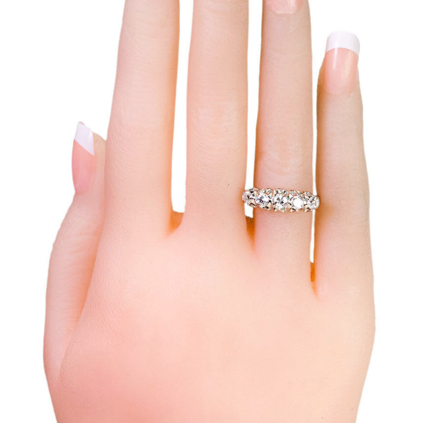 Antique Old European Cut Diamond and Platinum Five Stone Ring, 0.80 Carat