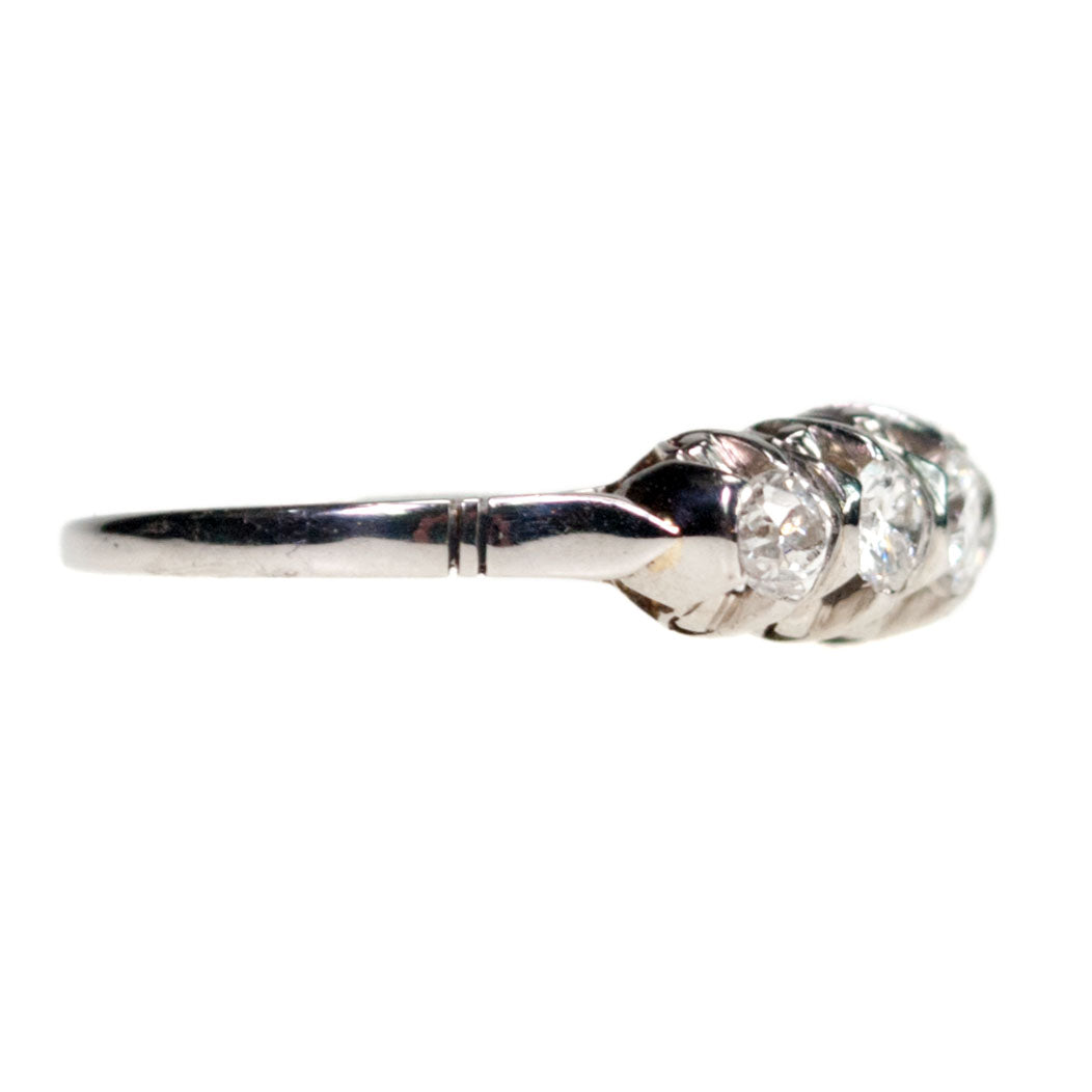 Antique Old European Cut Diamond and Platinum Five Stone Ring, 0.80 Carat