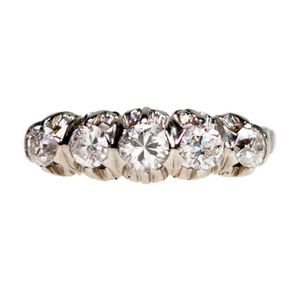 Antique Old European Cut Diamond and Platinum Five Stone Ring, 0.80 Carat