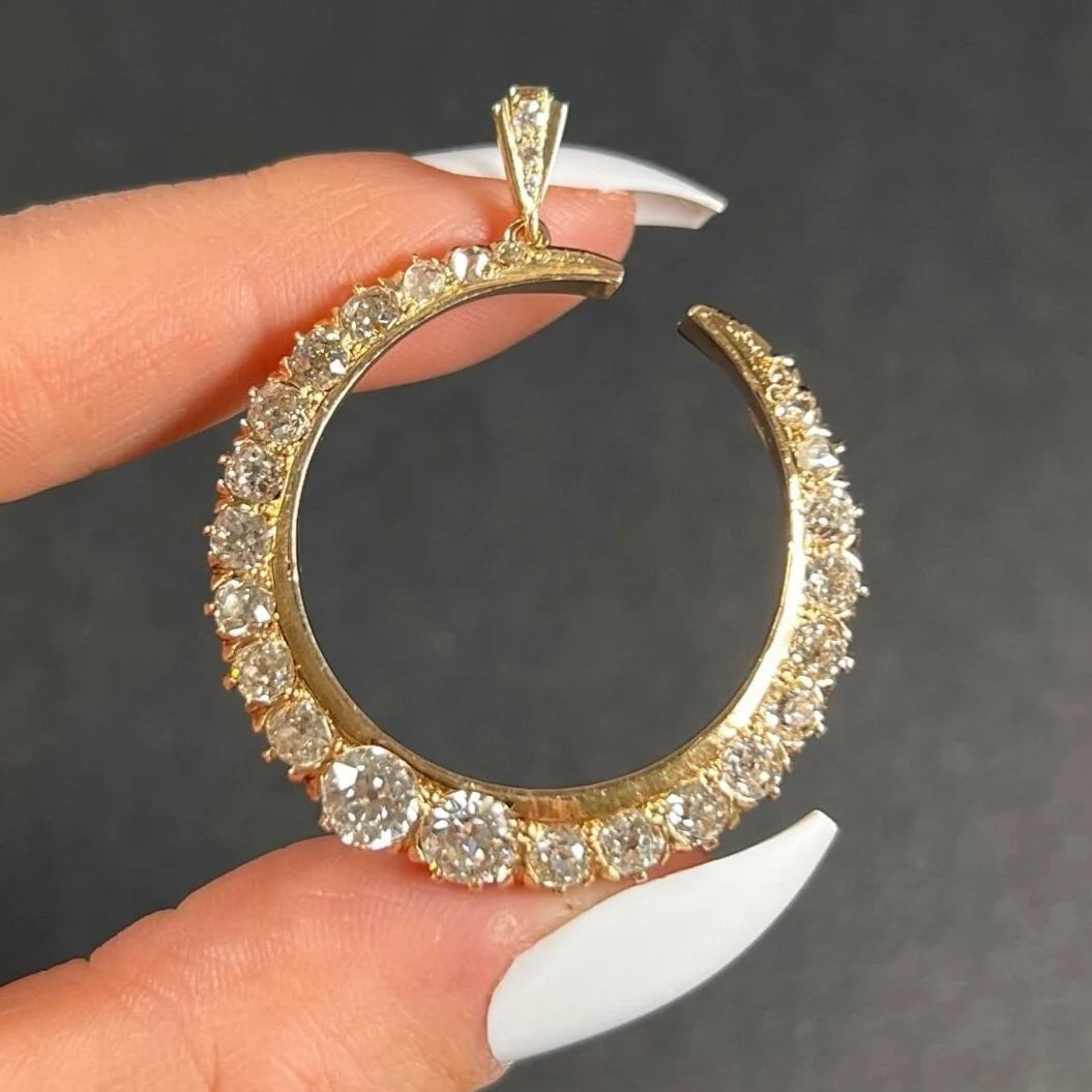 Victorian Antique 3.75ct Old Cut Diamond Crescent Moon Pendant