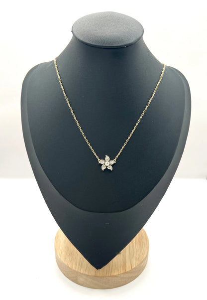 Antique 9 Carat Gold, Victorian Old Cut Diamond Flower Pendant Necklace