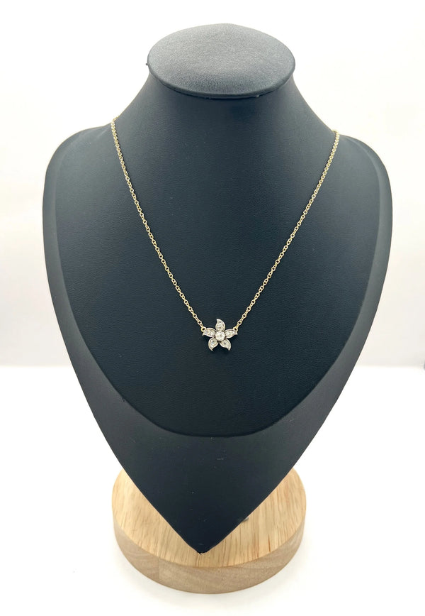 Antique 9 Carat Gold, Victorian Old Cut Diamond Flower Pendant Necklace