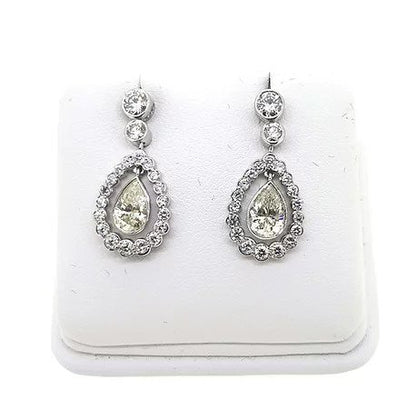 1.46ct Pear Cut Diamond Cluster Drop Earrings, 2.82 carat total