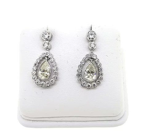 1.46ct Pear Cut Diamond Cluster Drop Earrings, 2.82 carat total