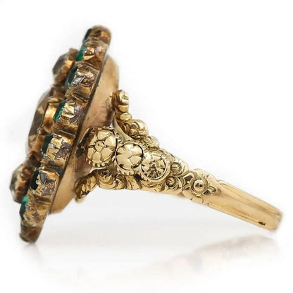 Antique Georgian Yellow Topaz and Emerald Navette Cluster Ring, c.1815