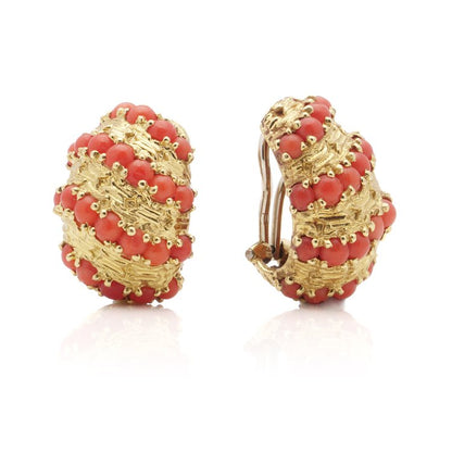 Vintage Cartier Coral and Gold Clip On Earrings by Signori and Bondioli