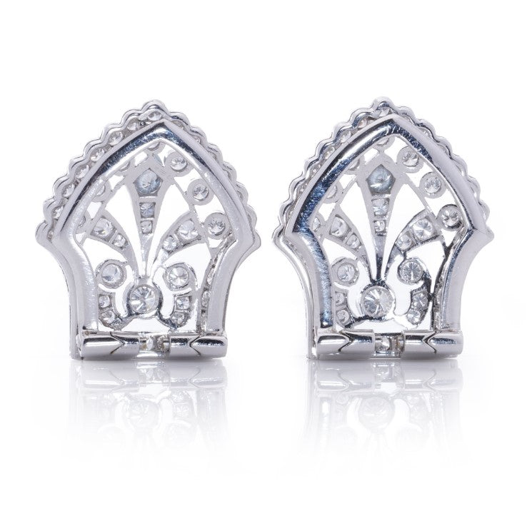 Late Art Deco 1940s Diamond Double Clip Brooch, 4.20 carat total