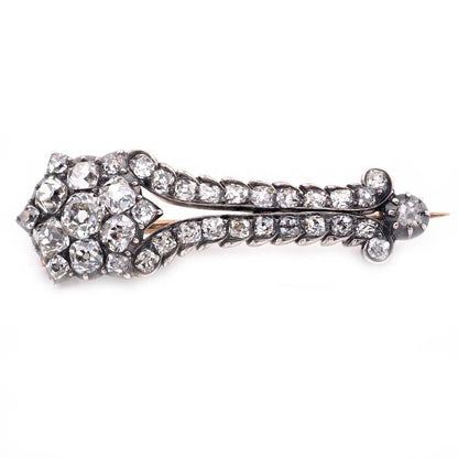 Rare Antique Georgian 1.40ct Old Cut Diamond Cluster Comet Brooch