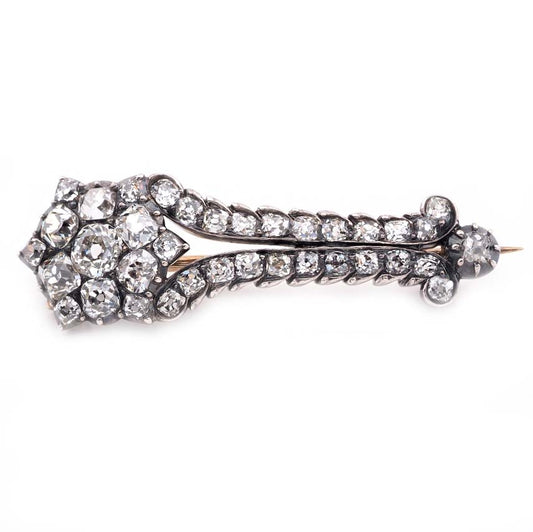 Rare Antique Georgian 1.40ct Old Cut Diamond Cluster Comet Brooch