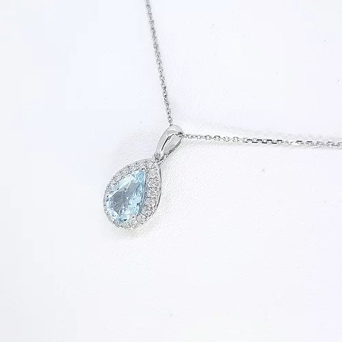 Aquamarine and Diamond Pear Shaped Cluster Pendant