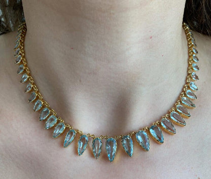 Antique Victorian Aquamarine and Gold Fringe Collar Necklace, in 15ct yellow gold