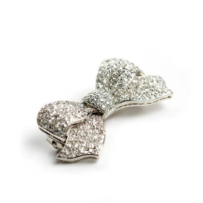 Art Deco 2.91ct Old Cut Diamond Bow Brooch in Platinum