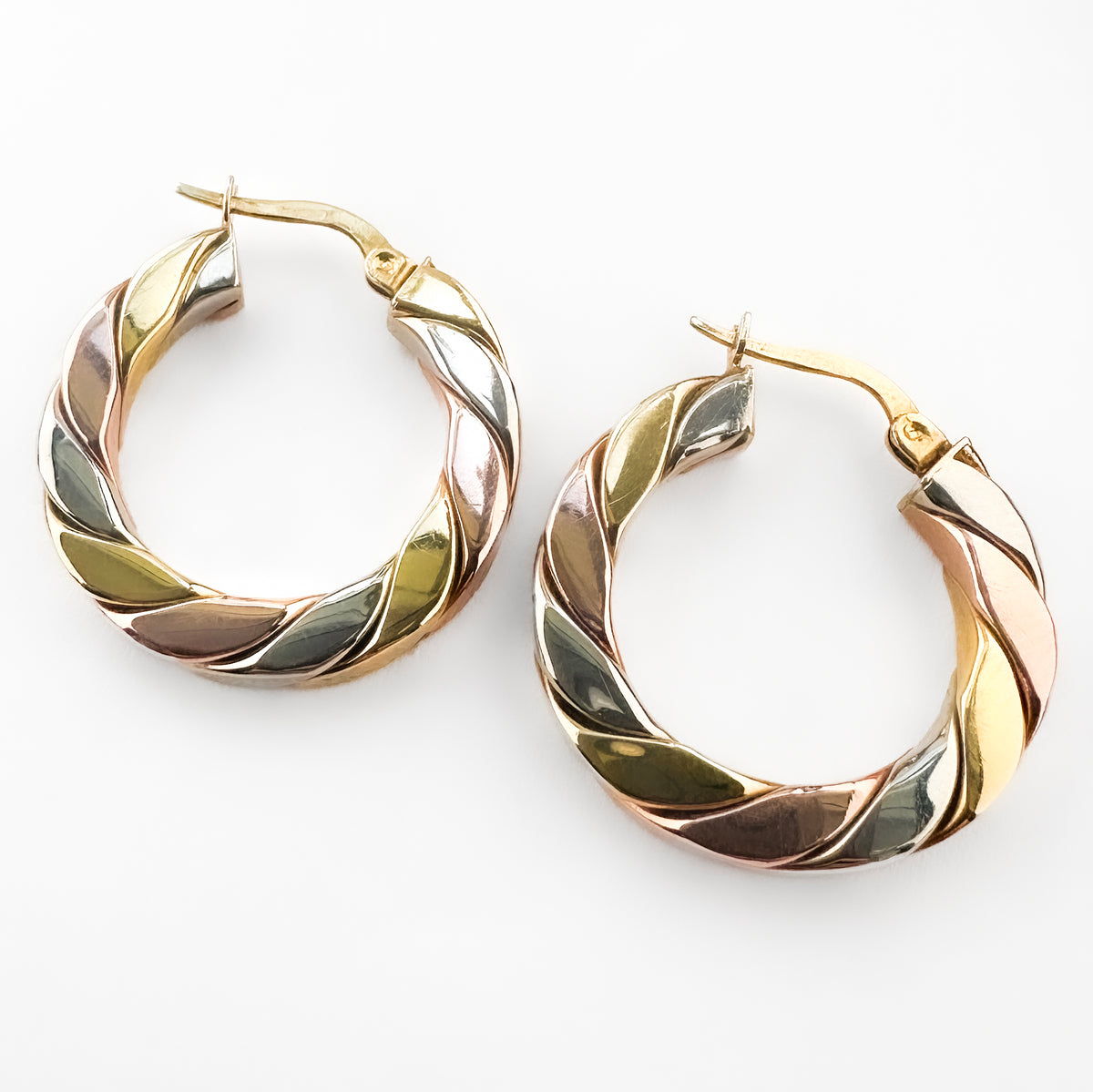 Tri-Colour Gold Twist Hoop Earrings
