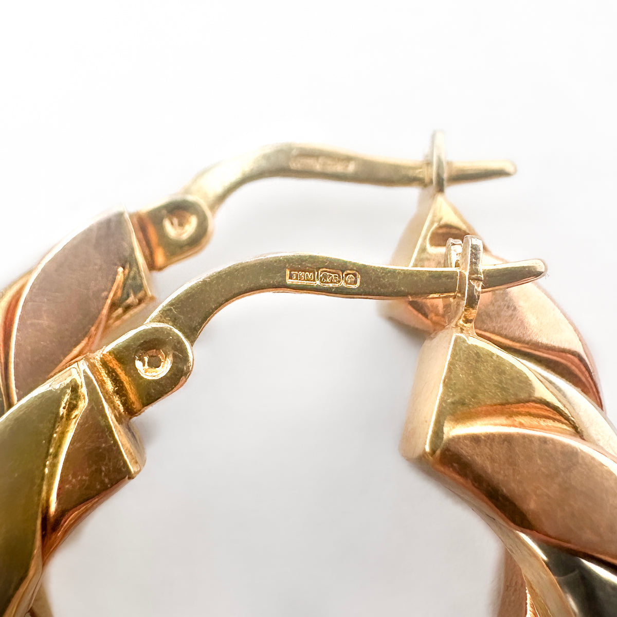 Tri-Colour Gold Twist Hoop Earrings