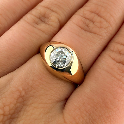 Edwardian Antique 1.32ct Single Stone Diamond Solitaire Gypsy Ring