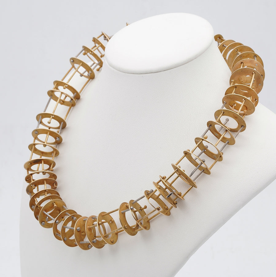 Modernist French Retro Avant Garde 18ct Gold Structural Collar Necklace