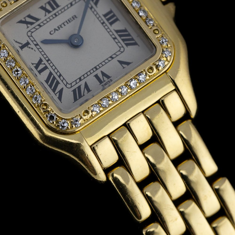 Ladies Cartier Panthere 866919 Ladies 18ct Yellow Gold Quartz Watch with Factory Diamonds, 22mm case with factory diamond bezel and solid gold bracelet strap