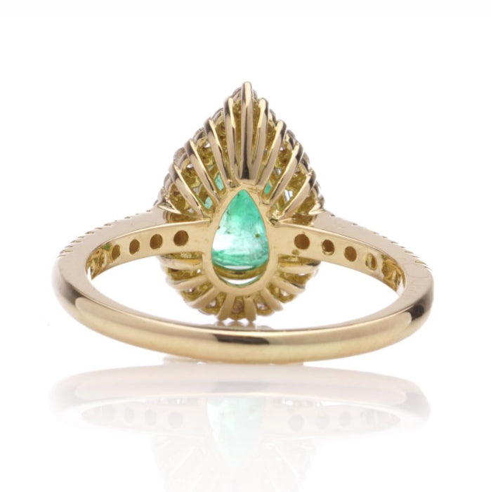1.60ct Green Emerald and Diamond Pear Shaped Cluster Ring in 18ct Yellow Gold