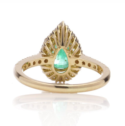 1.60ct Green Emerald and Diamond Pear Shaped Cluster Ring in 18ct Yellow Gold
