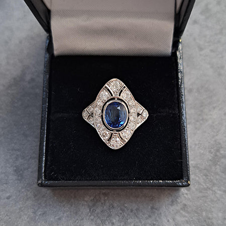 1.9ct Sapphire and Diamond Navette Cluster Plaque Ring