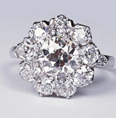 3.5ct Old Cut Diamond Cluster Ring in Platinum, H colour VS2 clarity