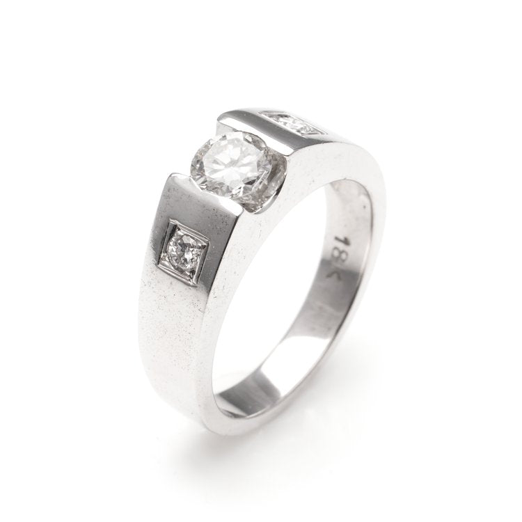 Vintage Three Stone Diamond Ring with Chunky 18ct White Gold Shank Setting, Circa 1980s