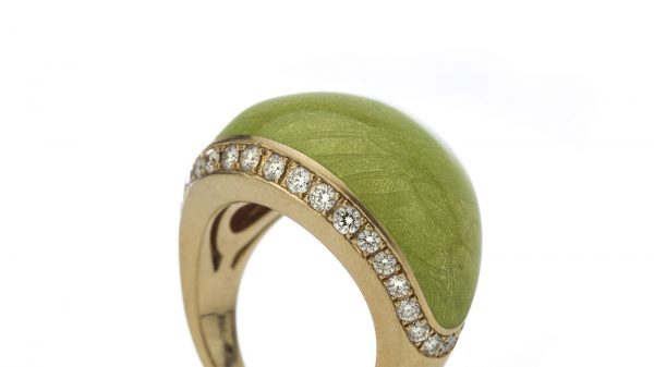 Fabergé Green Enamel, Diamond, 18ct Gold Limited Edition Domed Cocktail Ring