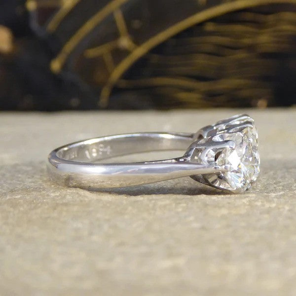 Vintage Brilliant Cut Diamond Three Stone Engagement Ring in 18ct White Gold, 3.20 carat total