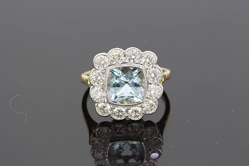 1.35ct Aquamarine and Diamond Floral Cluster Dress Ring