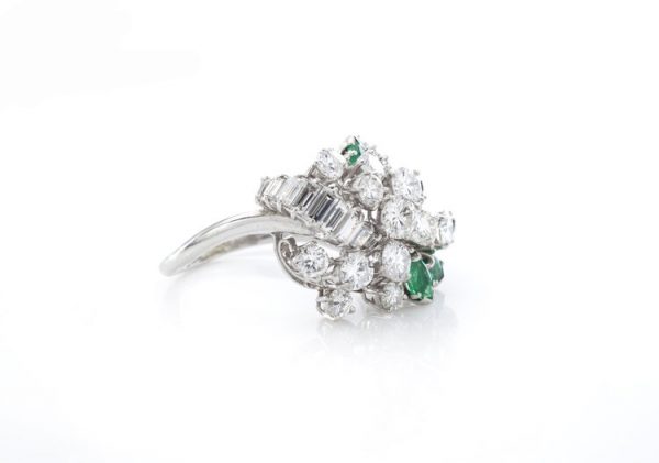 Vintage Abstract 4ct Diamond and Emerald Cluster Ring, Circa 1970s