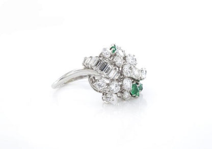 Vintage Abstract 4ct Diamond and Emerald Cluster Ring, Circa 1970s