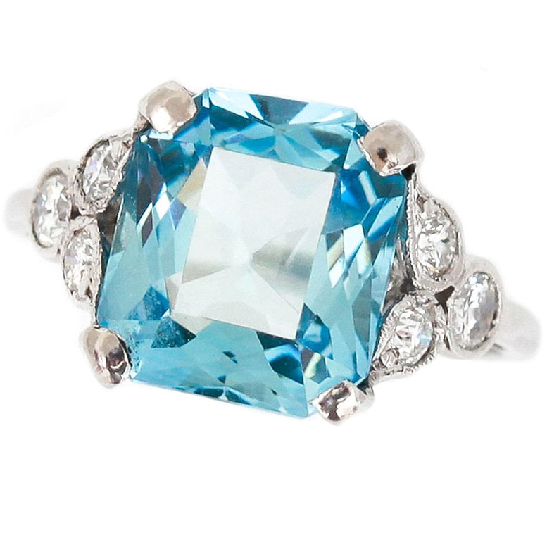 Art Deco 3.40ct Aquamarine and Diamond Ring