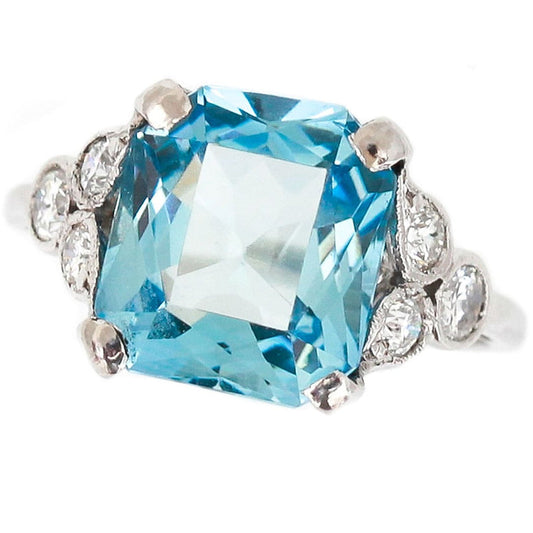 Art Deco 3.40ct Aquamarine and Diamond Ring