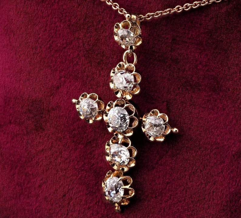 Antique Victorian 5.1ct Old Mine Cut Diamond Cross Pendant