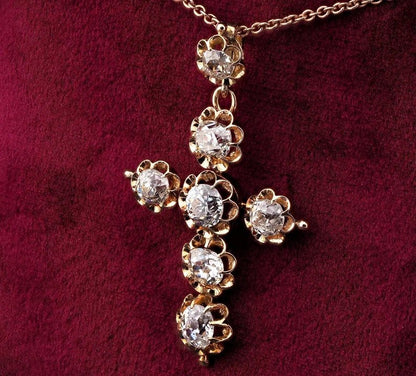 Antique Victorian 5.1ct Old Mine Cut Diamond Cross Pendant