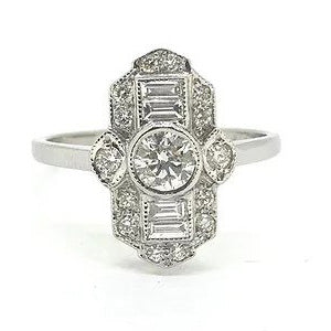 Art Deco Style 0.75ct Diamond Plaque Ring in Platinum