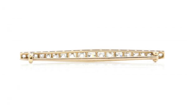 Art Deco 1.20ct Old Cut Diamond Bar Brooch in Platinum and 18ct Gold