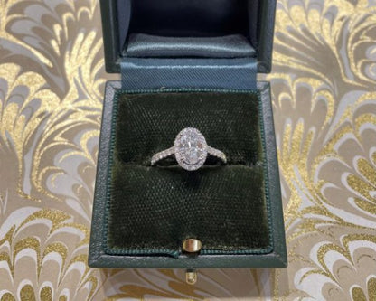 Certified 1ct D VS2 Oval Diamond Cluster Engagement Ring in Platinum