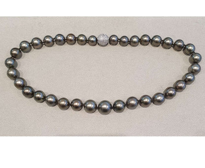 Vintage Tahitian Pearl Necklace with Diamond Ball Clasp
