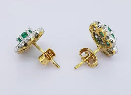 1.50ct Emerald and Diamond Oval Cluster Stud Earrings, in 18ct Gold