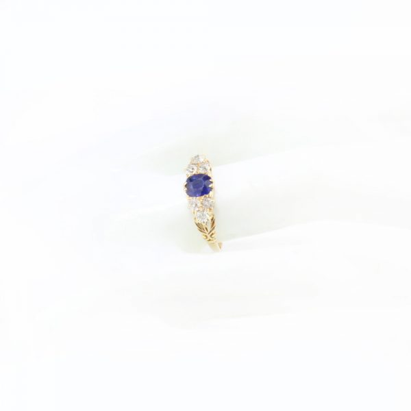 Antique Victorian 0.50ct Natural Sapphire and Old Cut Diamond Ring 18ct Yellow Gold