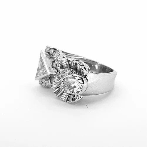 Vintage Trilliant, Pear and Baguette Cut Diamond Abstract Crossover Ring